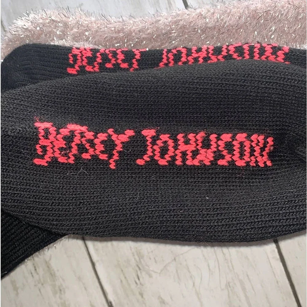 5/$25 NWT Betsey Johnson‎ Fuzzy Lurex Metallic & Plain Black Crew Socks